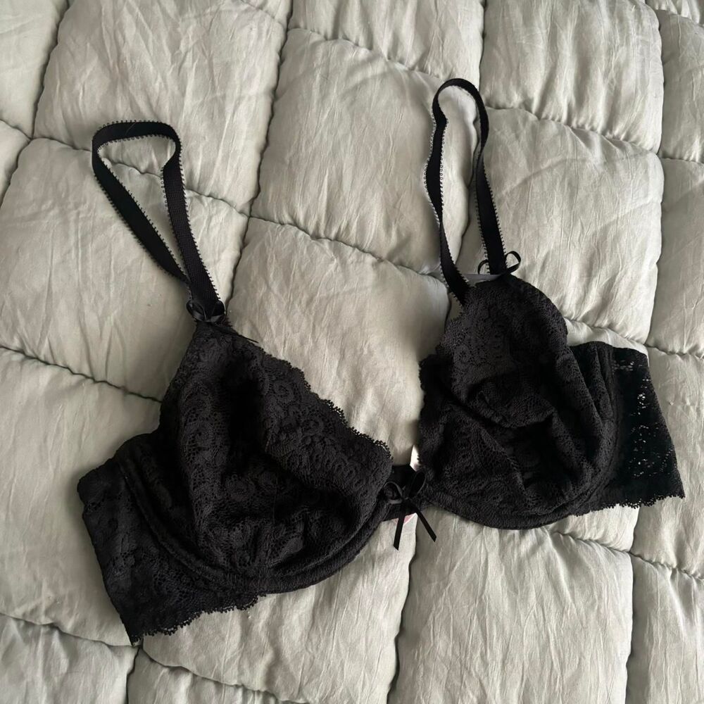 Victoria Secret Black Lace Bow Bra 36B
